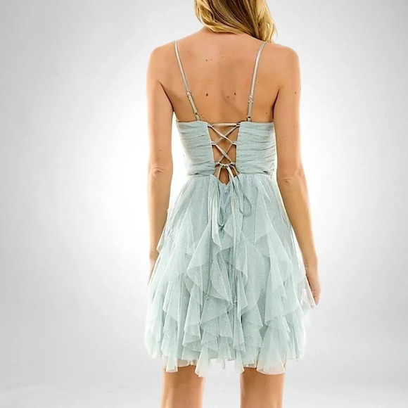 PEAR CULTUR Juniors Corkscrew Ruffles Gathered Cocktail & Party Dress 13/14 & 0 - Picture 2 of 13